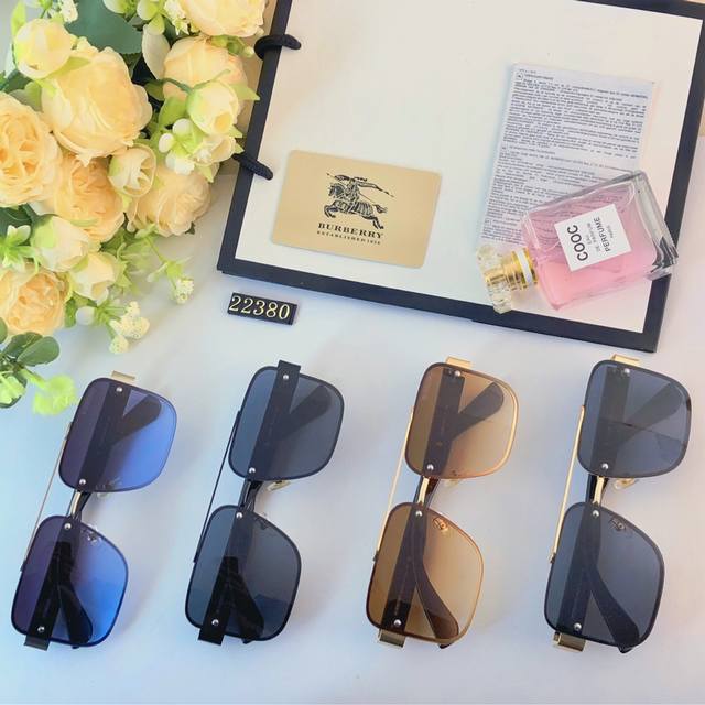 Burberry欧美方形金属大框高级感墨镜跨境时尚潮流开车个性防紫外线太阳镜